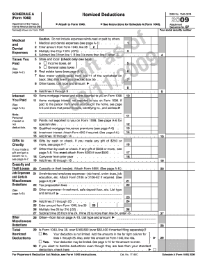 Schedule A Itemized Deductions Form 1040