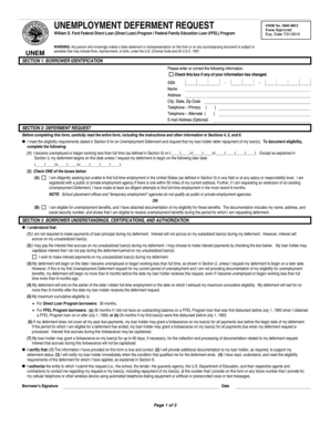 Unemployment Deferment Request Form