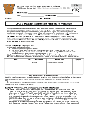 WMU Student Financial Aid Verification Form
