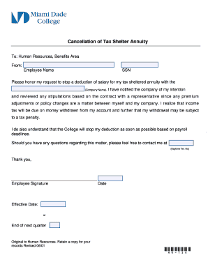 Tax Sheltered Annuity Cancellation Request