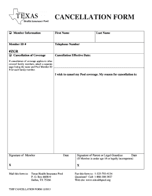 Texas Health Insurance Pool Cancellation Form
