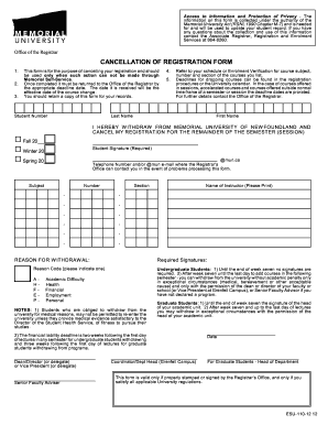 Cancellation of Registration Form