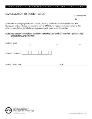 Cancellation of Registration Form