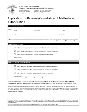 BC Methadone Program Application