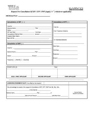 Request for Cancellation of SIP/STP/SWP