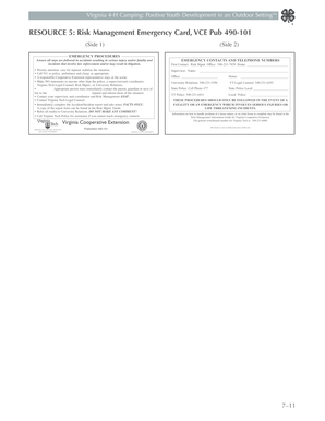 Virginia 4-H Camping Emergency Card