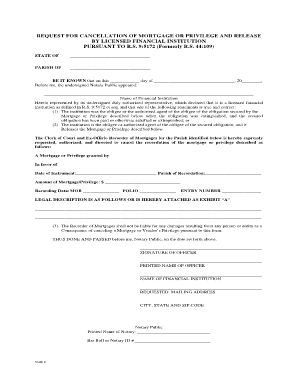 Request for Cancellation of Mortgage or Privilege
