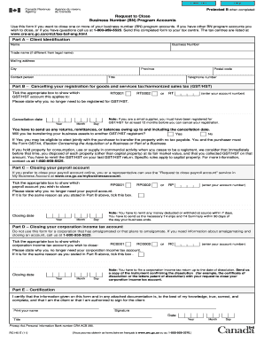 Request to Close Business Number Program Accounts