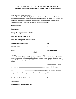 Permission slip for field trip - mason consolidated schools form