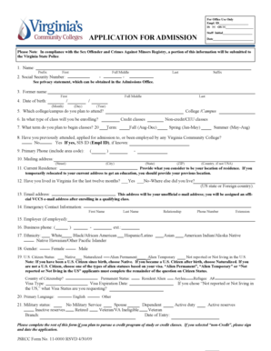 Virginia Community College Application for Admission
