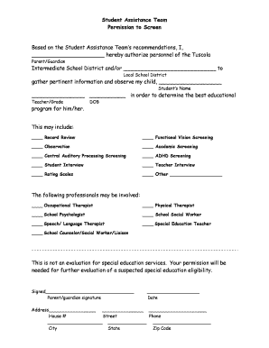 Student Assistance Team Permission to Screen