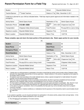 Parent Permission Form for a Field Trip