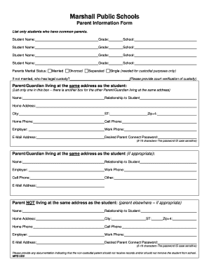 Marshall Public Schools Parent Information Form