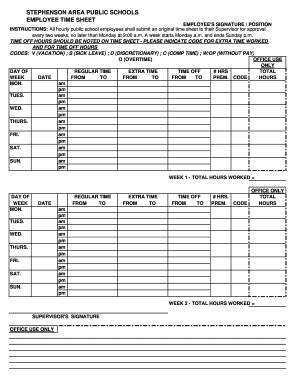 Stephenson Area Public Schools Employee Time Sheet