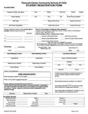 Plymouth-Canton Student Registration Form