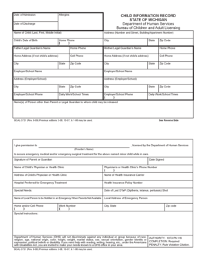 Michigan Child Information Record Form