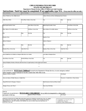 Michigan Child Information Record