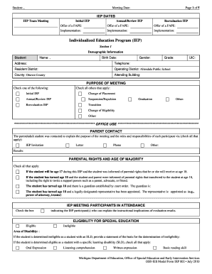 Michigan IEP Form