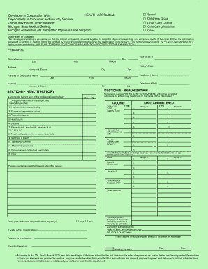 Michigan School Health Appraisal Form