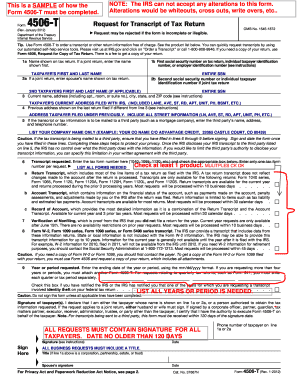 IRS Form 4506-T Request for Transcript of Tax Return