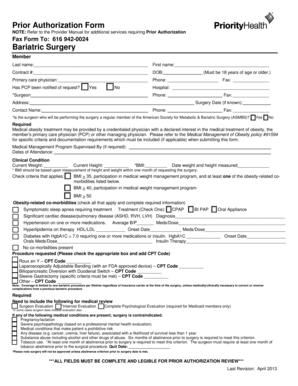 Bariatric Surgery Prior Authorization Form