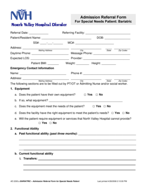 Bariatric Admission Referral Form