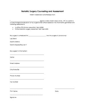 Bariatric Surgery Counseling and Assessment Patient Addendum and Release Form