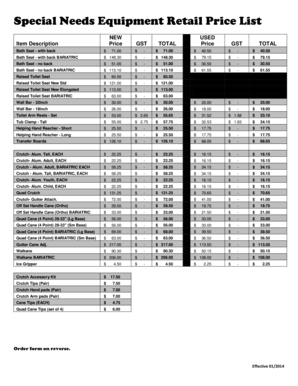 Special Needs Equipment Retail Order Form