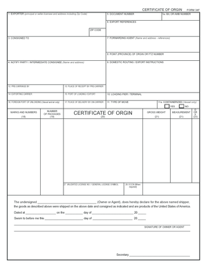 Certificate of Origin Form 34F