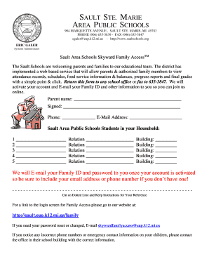Sault Area Schools Family Access Form