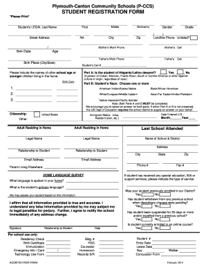Plymouth-Canton Student Registration Form
