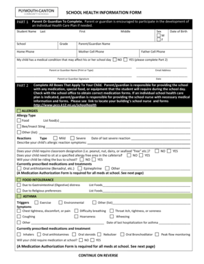 School Health Information Form