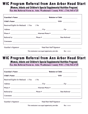Washtenaw County WIC Referral Form