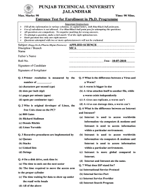 Punjab Technical University PhD Entrance Test