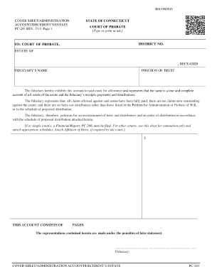 Connecticut Decedent’s Estate Account Cover Sheet