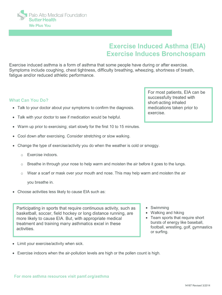 Fillable Online pamf Exercise Induced Asthma PAMF Asthma Program. Exercise induced asthma is a