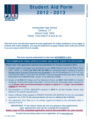 Student Aid Form 2012-2013