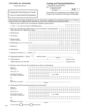 Antrag auf Immatrikulation