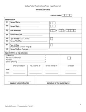 Madhya Pradesh Rural Livelihoods Project Impact Assessment Form