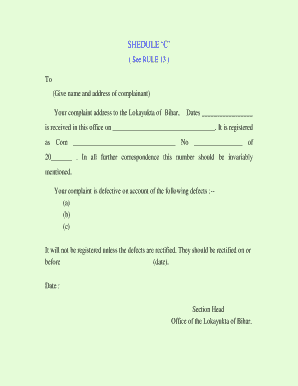 Complaint Defect Notice