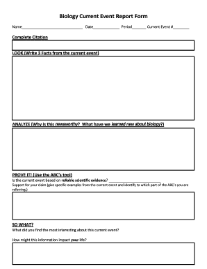 Biology Current Event Report Form