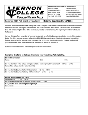Summer 2014 Pell Grant Review Form