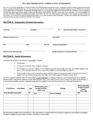 2013-2014 Independent Verification Worksheet