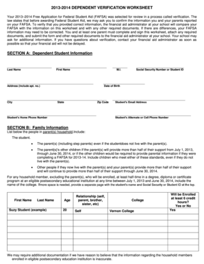 2013-2014 Dependent Verification Worksheet