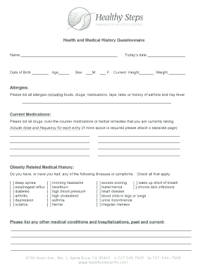 Health and Medical History Questionnaire