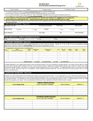 OneWest Bank Benefits Enrollment Form