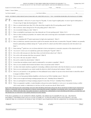 OSSAA Student Eligibility Record Form