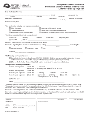 Blood and Body Fluid Exposure Follow-Up Letter