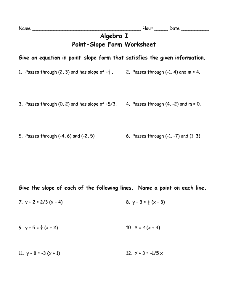 Algebra 11 Point Slope Form Worksheet - Fill Online, Printable Throughout Point Slope Form Worksheet