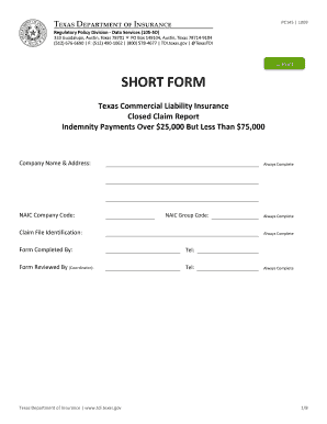 Texas Closed Claim Report